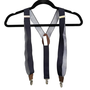 Blue w/ White Dotted Elastic Clip Suspenders - O/S
